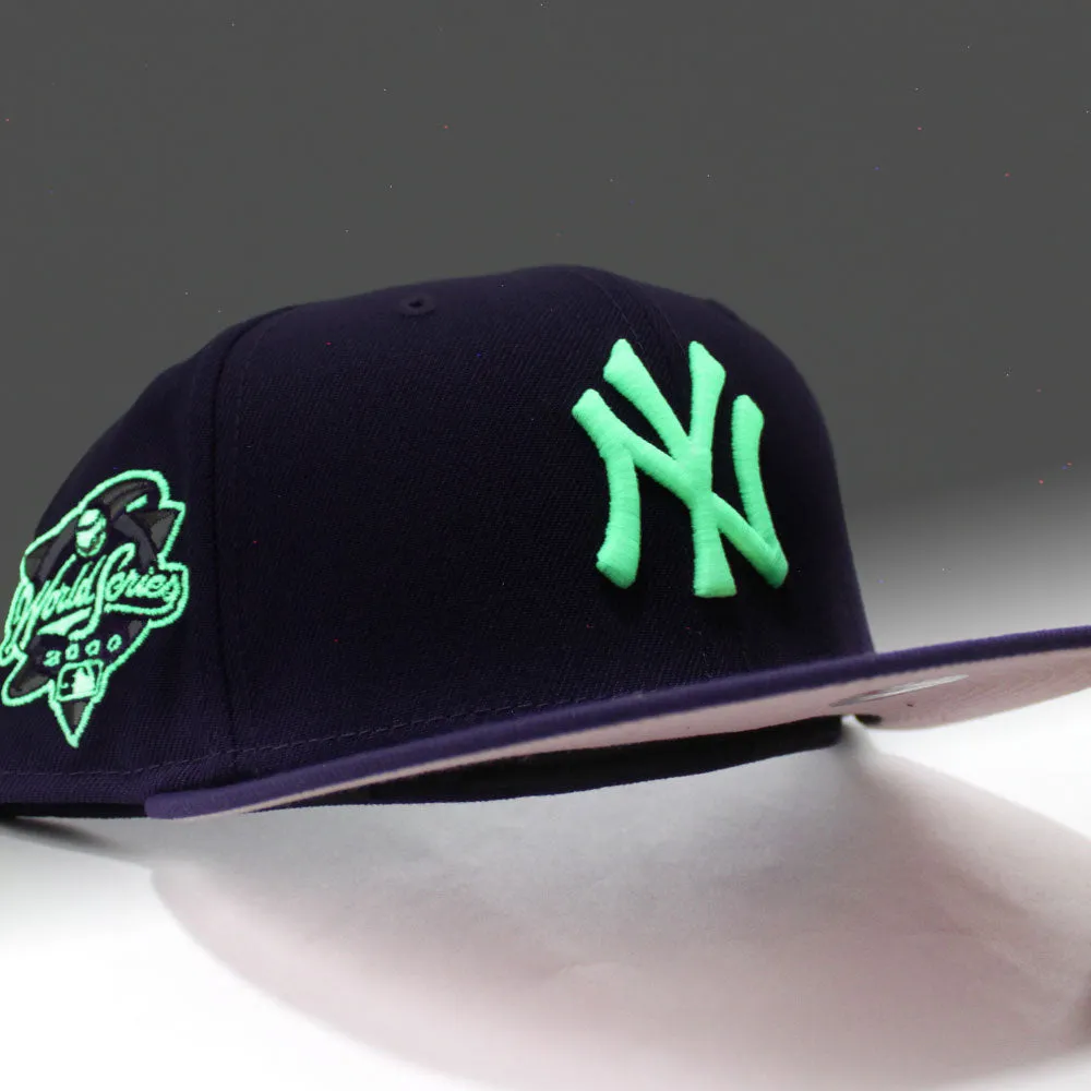 New York Yankees 2000 World Series New Era 59Fifty Fitted Hat (Glow in the Dark Purple Pink Under Brim)