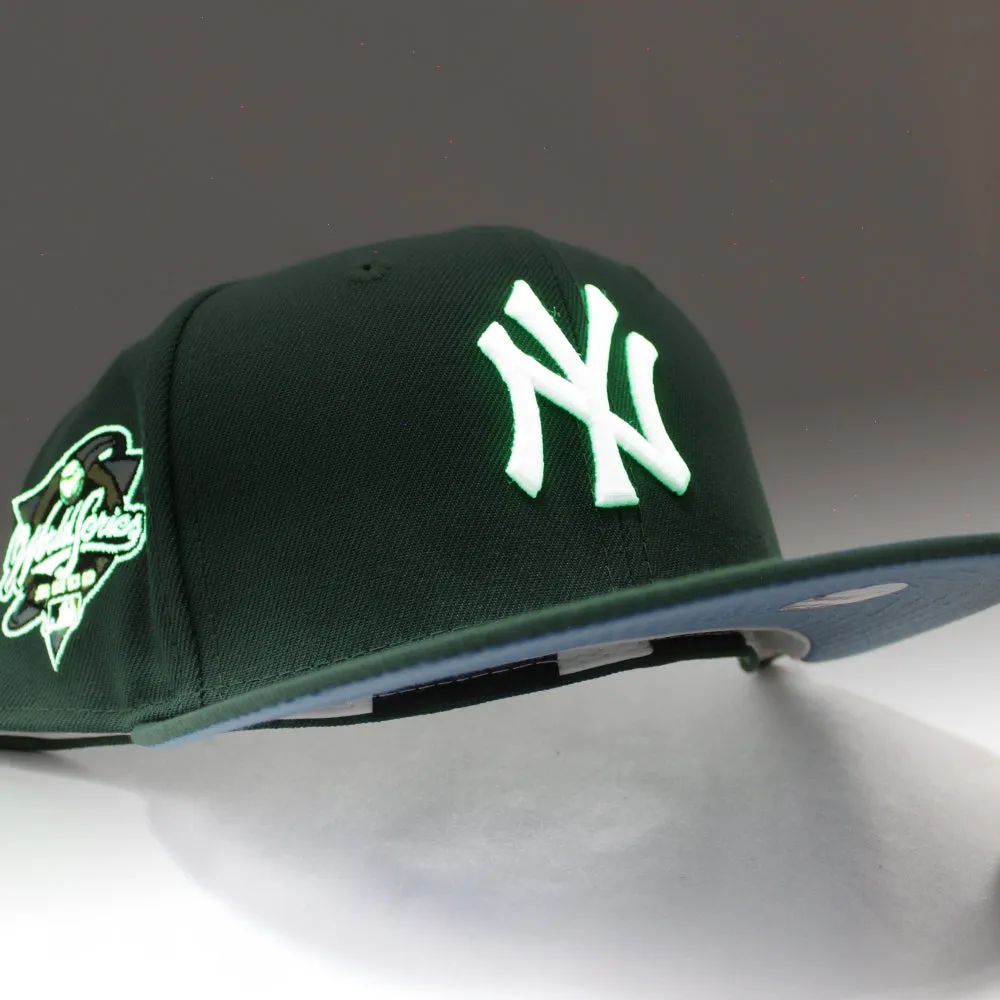 New York Yankees 2000 World Series Patch New Era Fitted 59Fifty Hat (GITD Pine Green Sky Blue Under Brim)