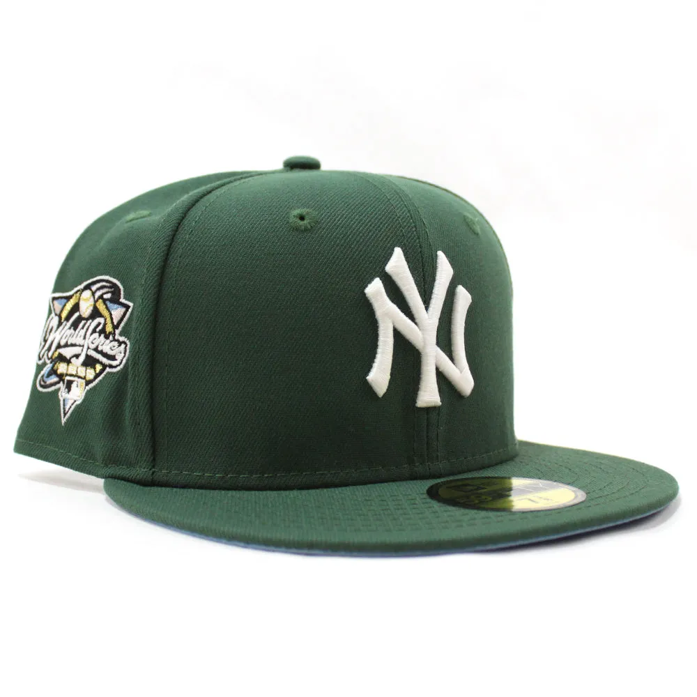 New York Yankees 2000 World Series Patch New Era Fitted 59Fifty Hat (GITD Pine Green Sky Blue Under Brim)