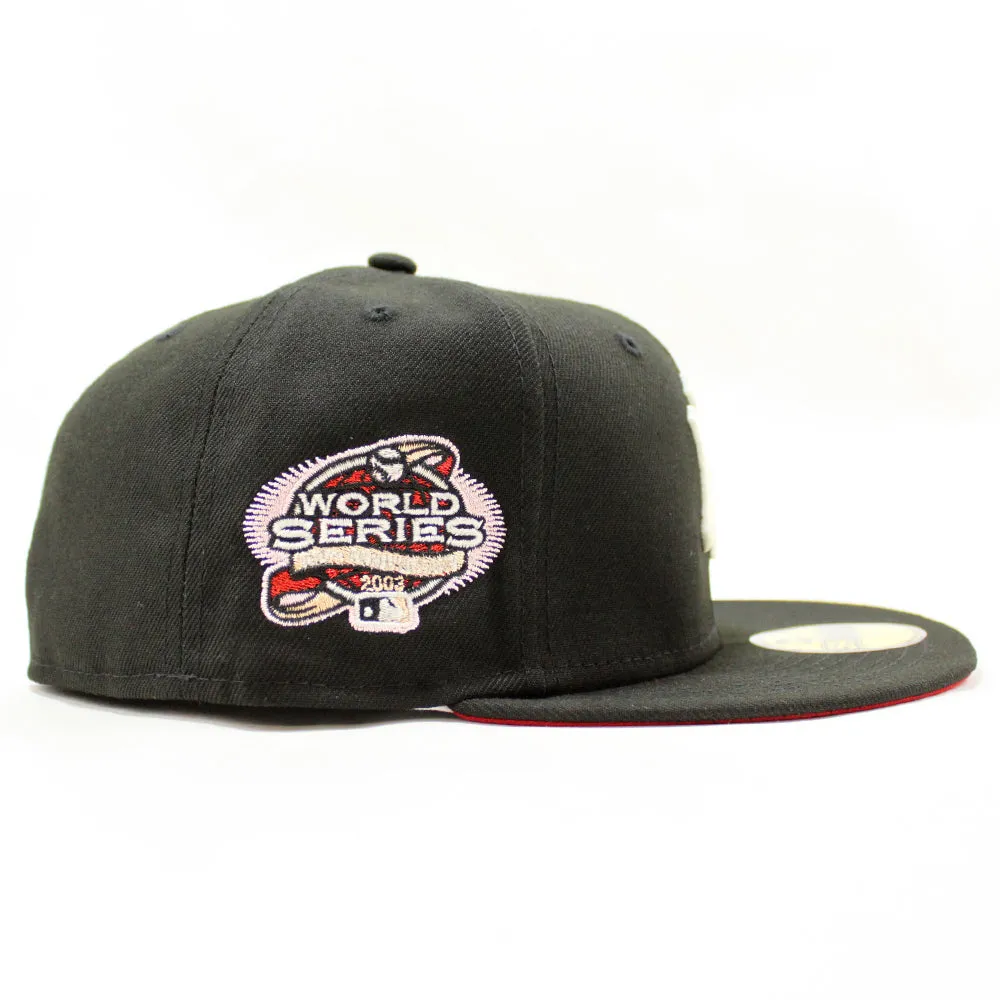 New York Yankees Kiss LIPS 2003 World Series New Era 59Fifty Fitted Hat (GITD Black Red Under Brim)