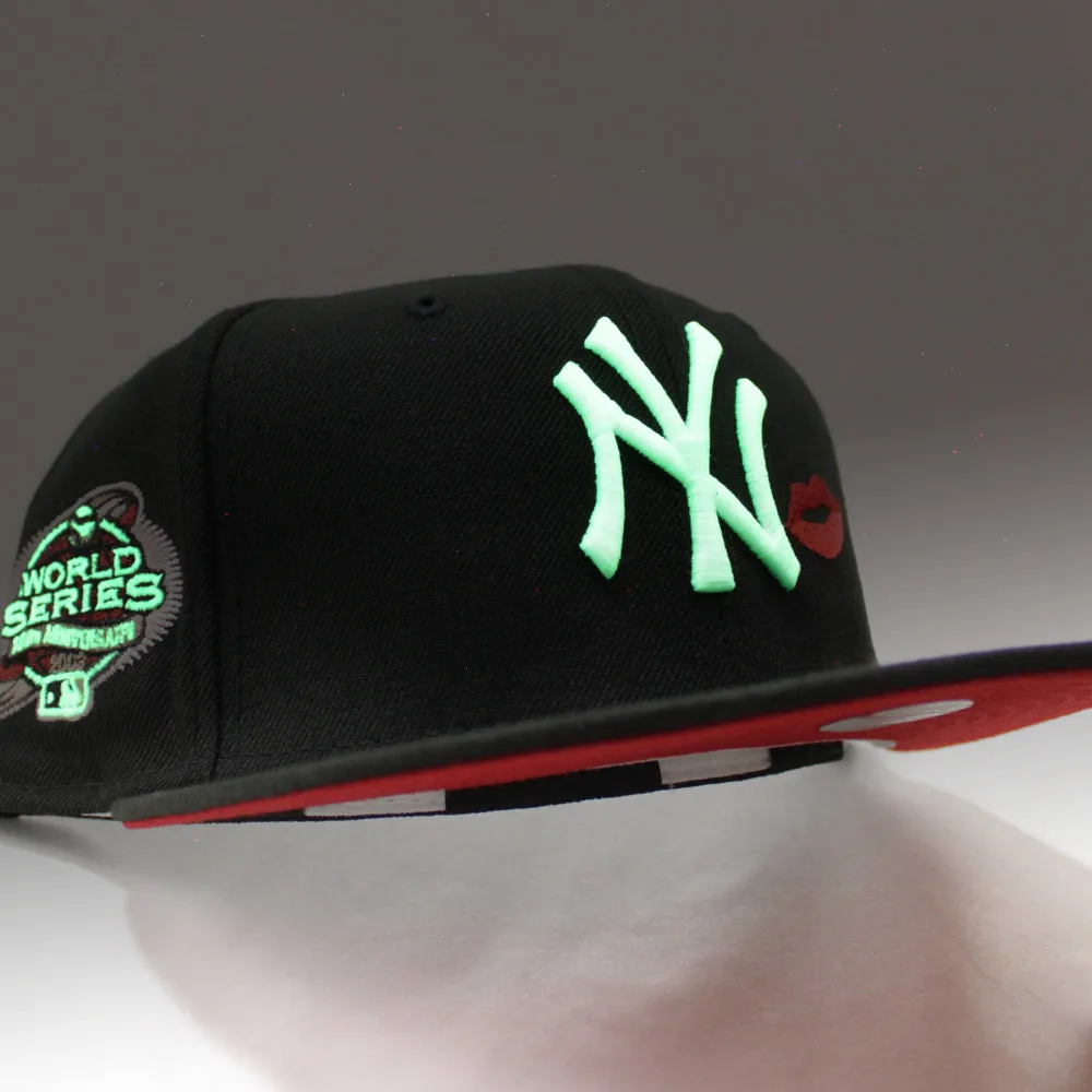New York Yankees Kiss LIPS 2003 World Series New Era 59Fifty Fitted Hat (GITD Black Red Under Brim)