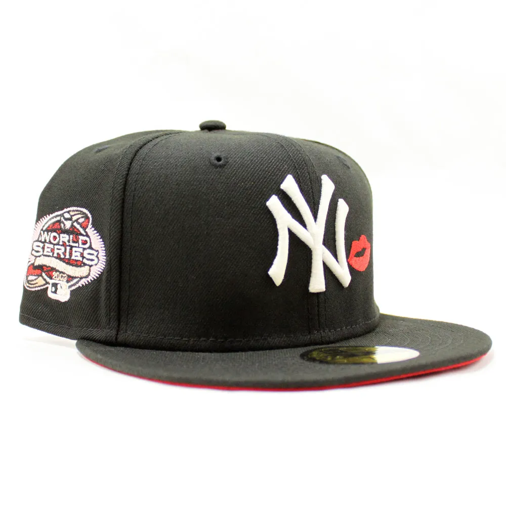 New York Yankees Kiss LIPS 2003 World Series New Era 59Fifty Fitted Hat (GITD Black Red Under Brim)