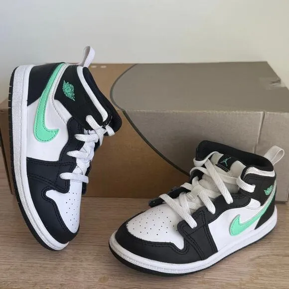 Nike Air Jordan 1 Mid White/Green Glow Toddler Sneakers - SZ 10 C