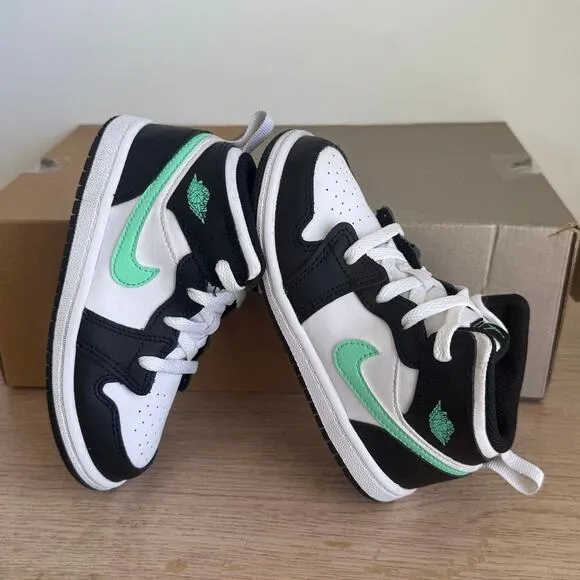 Nike Air Jordan 1 Mid White/Green Glow Toddler Sneakers - SZ 10 C