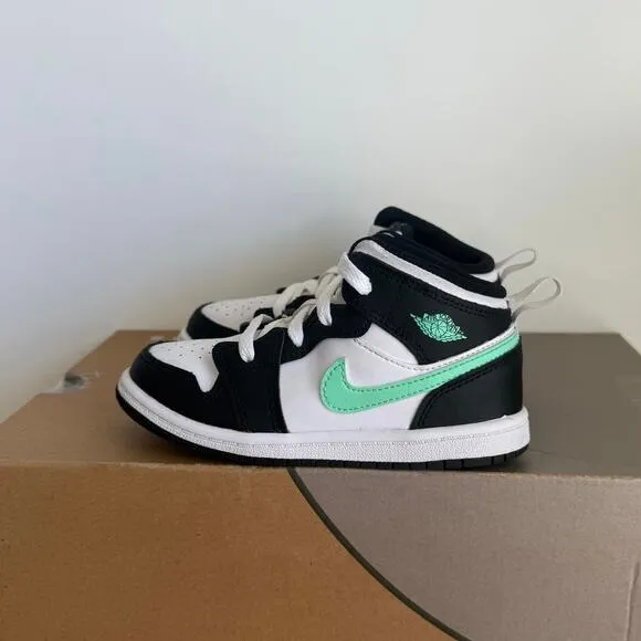 Nike Air Jordan 1 Mid White/Green Glow Toddler Sneakers - SZ 10 C