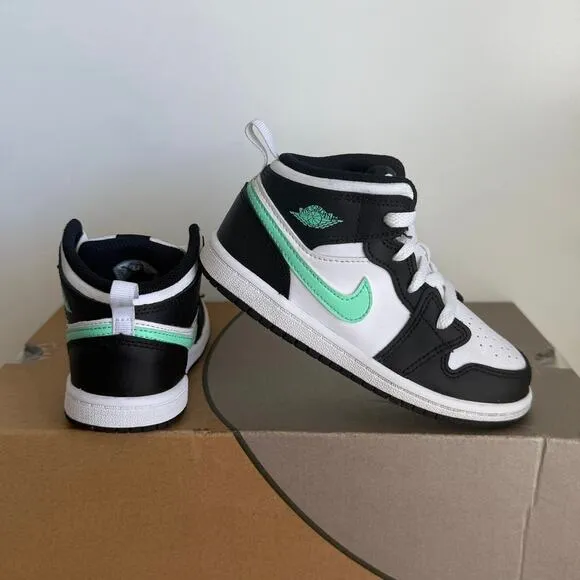 Nike Air Jordan 1 Mid White/Green Glow Toddler Sneakers - SZ 10 C