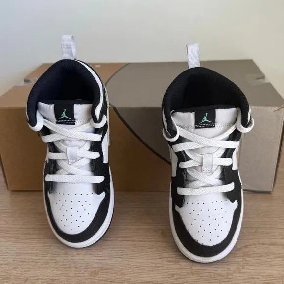Nike Air Jordan 1 Mid White/Green Glow Toddler Sneakers - SZ 10 C
