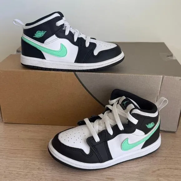 Nike Air Jordan 1 Mid White/Green Glow Toddler Sneakers - SZ 10 C