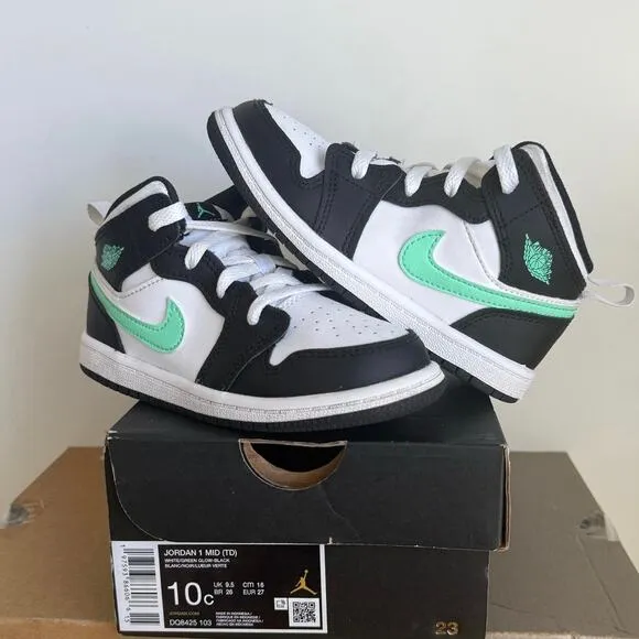 Nike Air Jordan 1 Mid White/Green Glow Toddler Sneakers - SZ 10 C