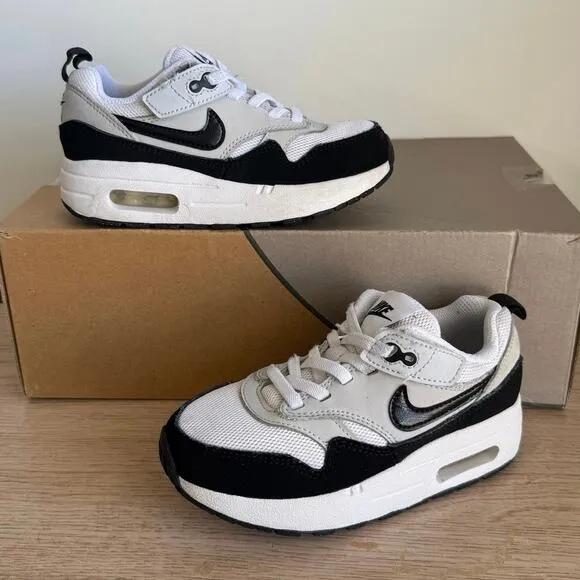Nike Air Max 1 EasyOn White/Black Little Kids Sneakers - SZ 11 C