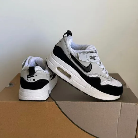 Nike Air Max 1 EasyOn White/Black Little Kids Sneakers - SZ 11 C
