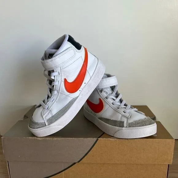 Nike Blazer Mid '77 White/ Orange Kids Sneakers -SZ  12 C