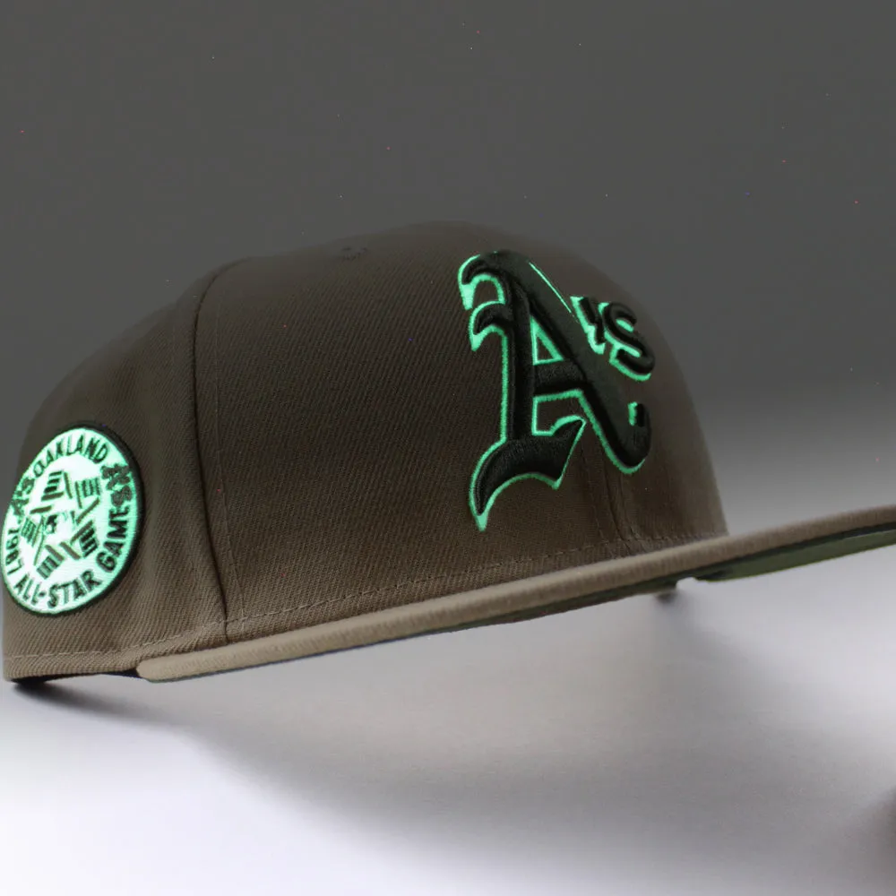 Oakland Athletics 1987 All Star game New Era 59Fifty Fitted Hat (GITD Khaki Rifle Green Under brim)