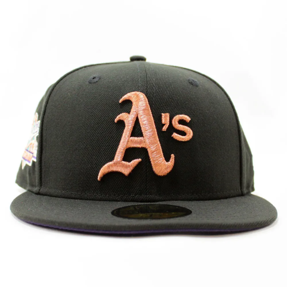 Oakland Athletics 1989 Battle of the Bay World Series New Era 59Fifty Fitted Hat (Glow in the Dark Black Metallic Copper Purple Under Brim)