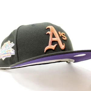 Oakland Athletics 1989 Battle of the Bay World Series New Era 59Fifty Fitted Hat (Glow in the Dark Black Metallic Copper Purple Under Brim)