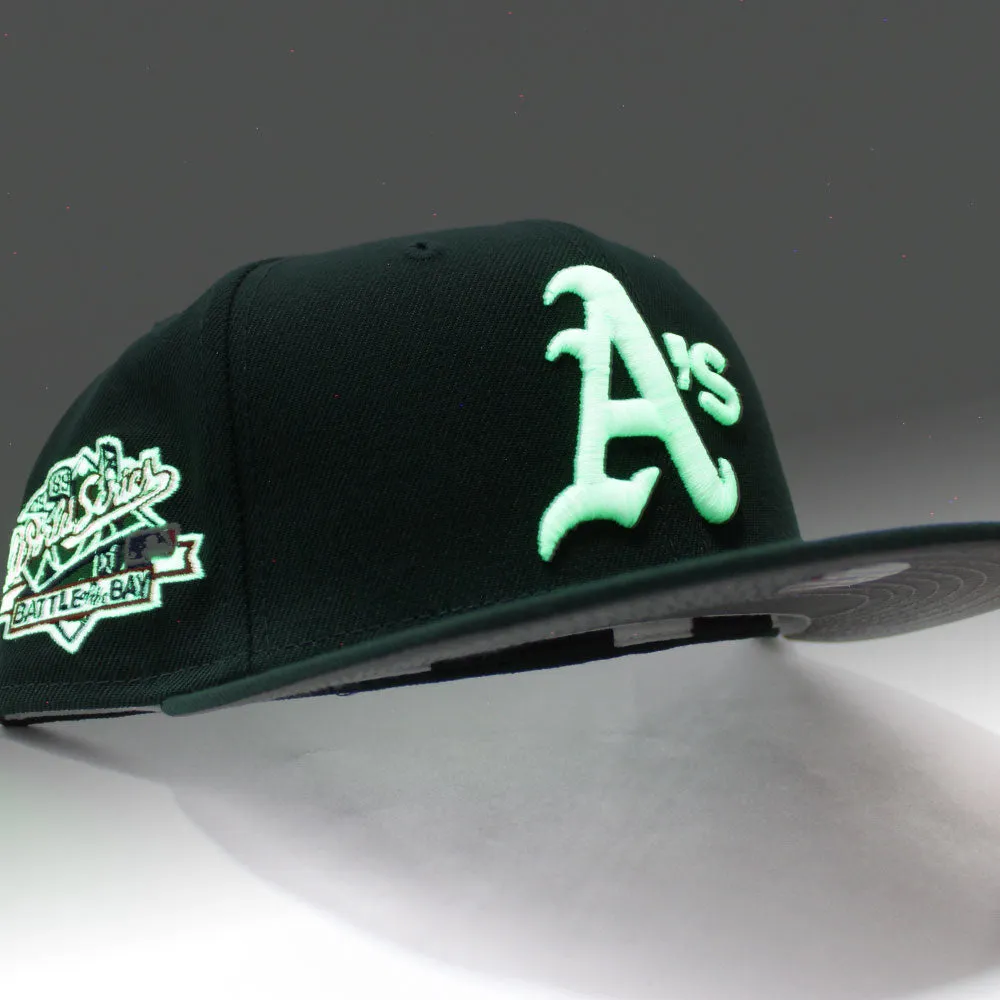 Oakland Athletics 1989 Battle of the Bay World Series New Era 59Fifty Fitted Hat (Glow in the Dark Dark Green 3M Reflective Gray Under Brim)