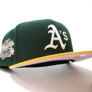 Oakland Athletics 1989 World Series BATTLE OF THE BAY New Era 59Fifty Fitted Hat (Green Yellow Pink Under Brim)