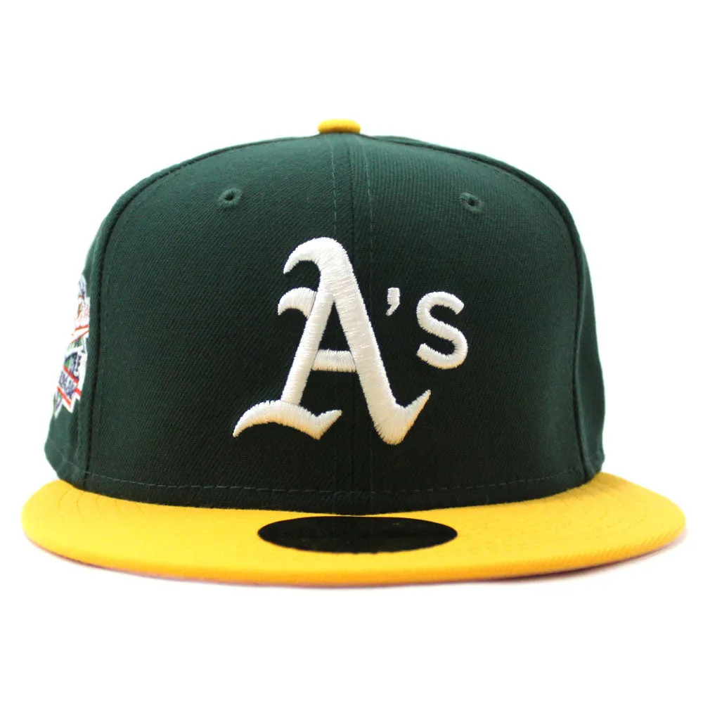 Oakland Athletics 1989 World Series BATTLE OF THE BAY New Era 59Fifty Fitted Hat (Green Yellow Pink Under Brim)