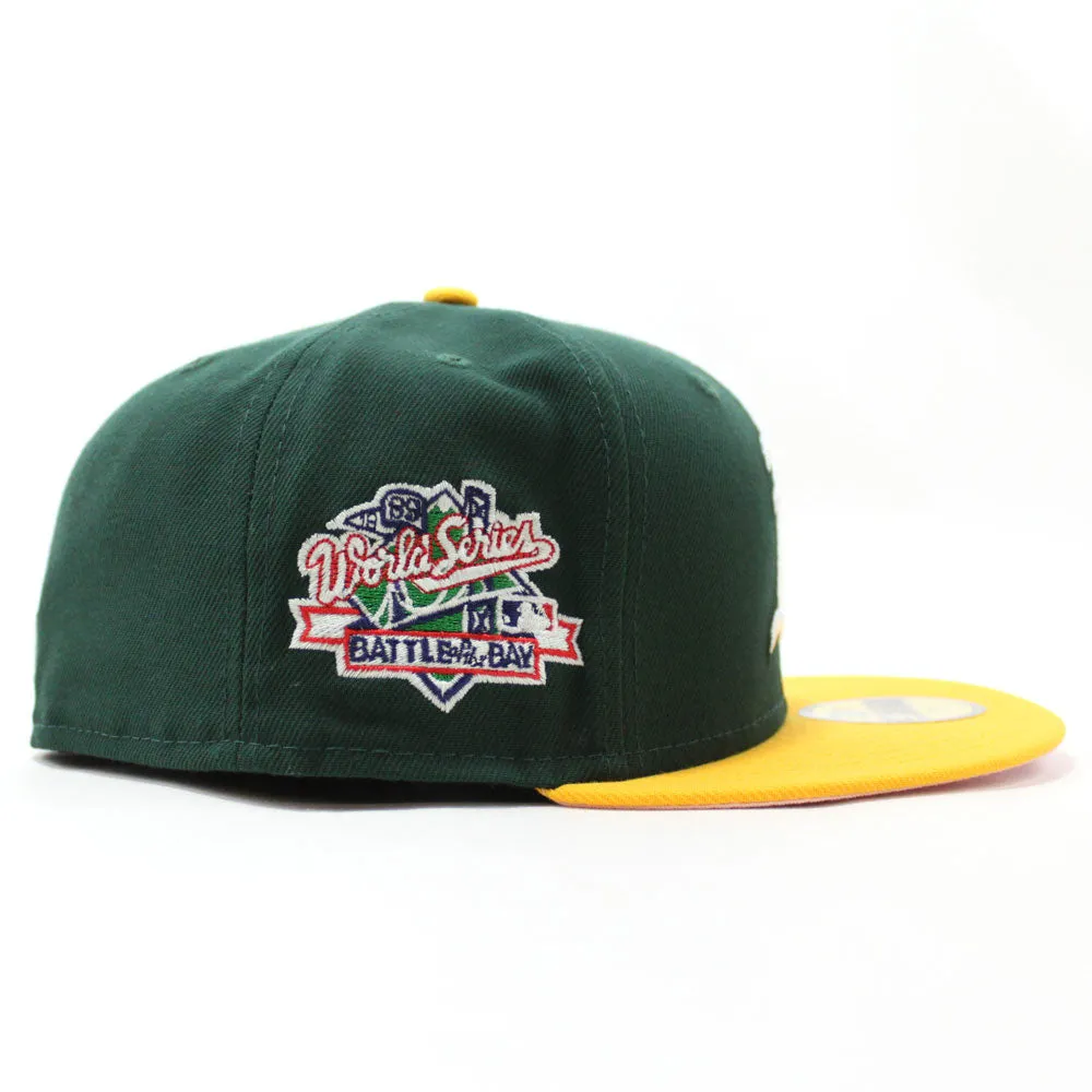 Oakland Athletics 1989 World Series BATTLE OF THE BAY New Era 59Fifty Fitted Hat (Green Yellow Pink Under Brim)