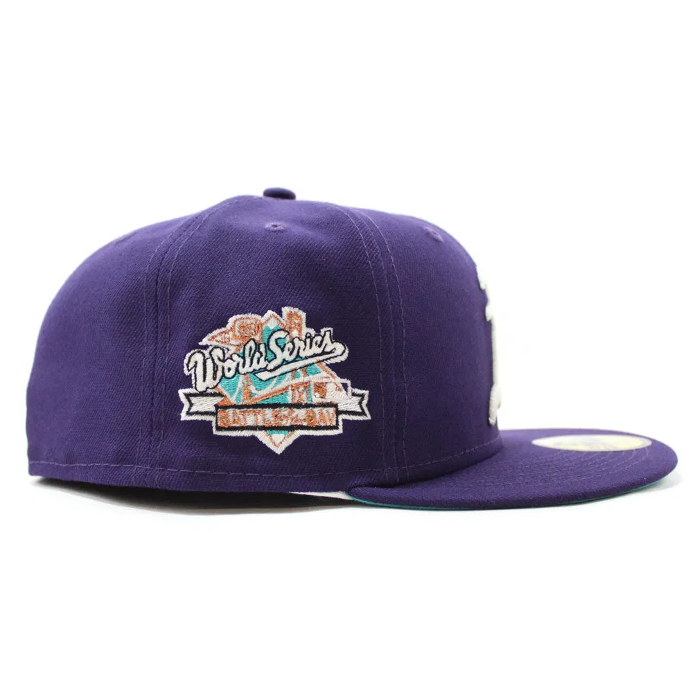 Oakland Athletics 1989 World Series New Era 59Fifty Fitted Hat (Glow in the Dark Purple Teal Under Brim)
