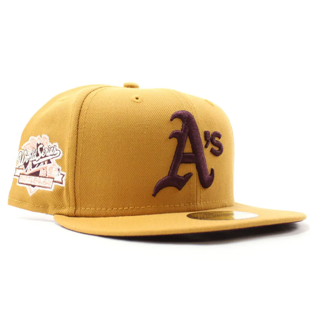 Oakland Athletics 1989 World Series New Era 59Fifty Fitted Hat (Glow in the Dark Tan Maroon Under Brim)