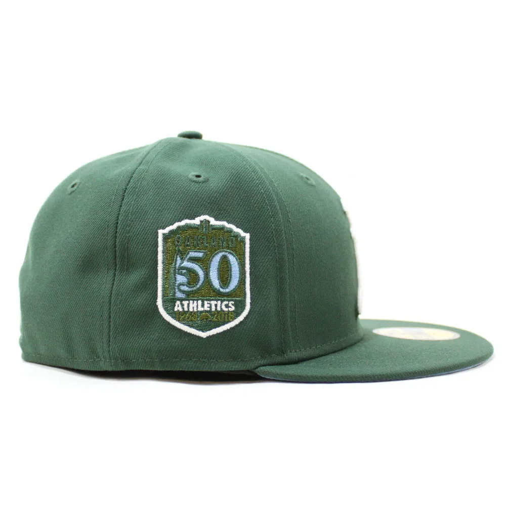 Oakland Athletics 50TH Anniversary New Era 59Fifty Fitted Hat (GITD Pine Green Sky Blue Under Brim)