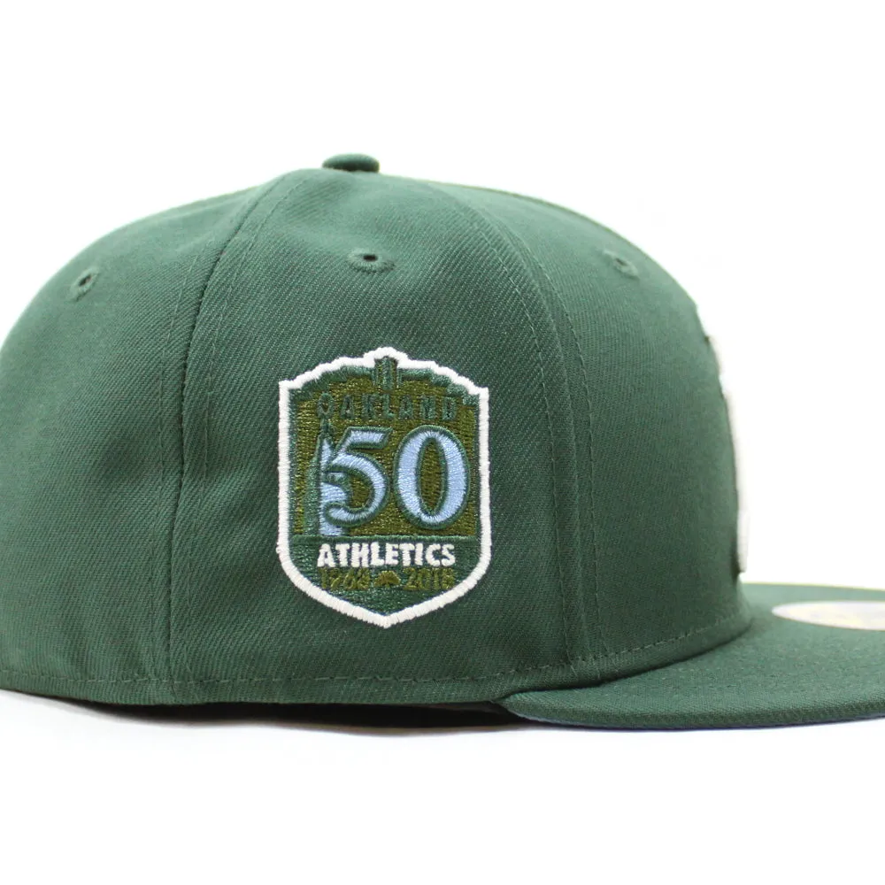Oakland Athletics 50TH Anniversary New Era 59Fifty Fitted Hat (GITD Pine Green Sky Blue Under Brim)