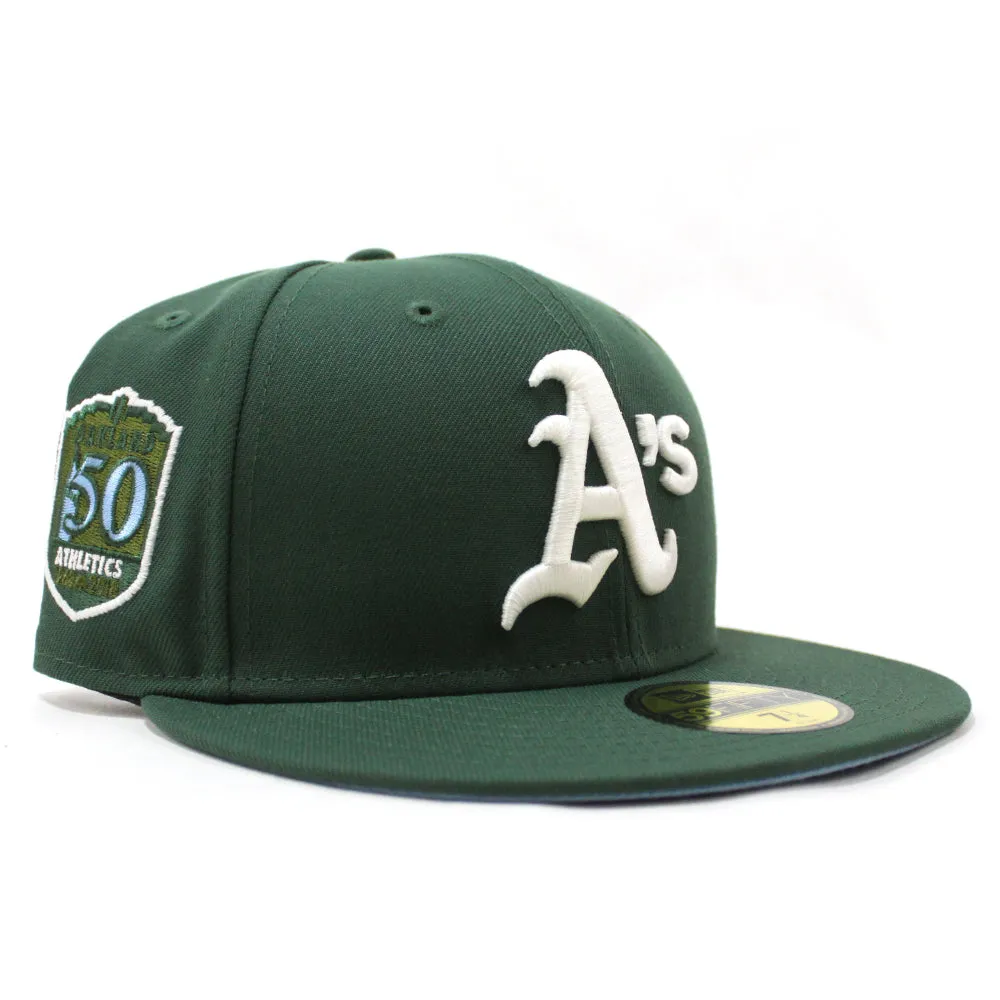 Oakland Athletics 50TH Anniversary New Era 59Fifty Fitted Hat (GITD Pine Green Sky Blue Under Brim)