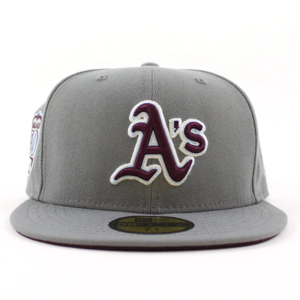Oakland Athletics 50th Anniversary New Era 59Fifty Fitted Hat (GITD Storm Grey Maroon Under Brim)
