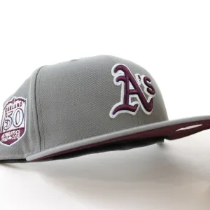 Oakland Athletics 50th Anniversary New Era 59Fifty Fitted Hat (GITD Storm Grey Maroon Under Brim)