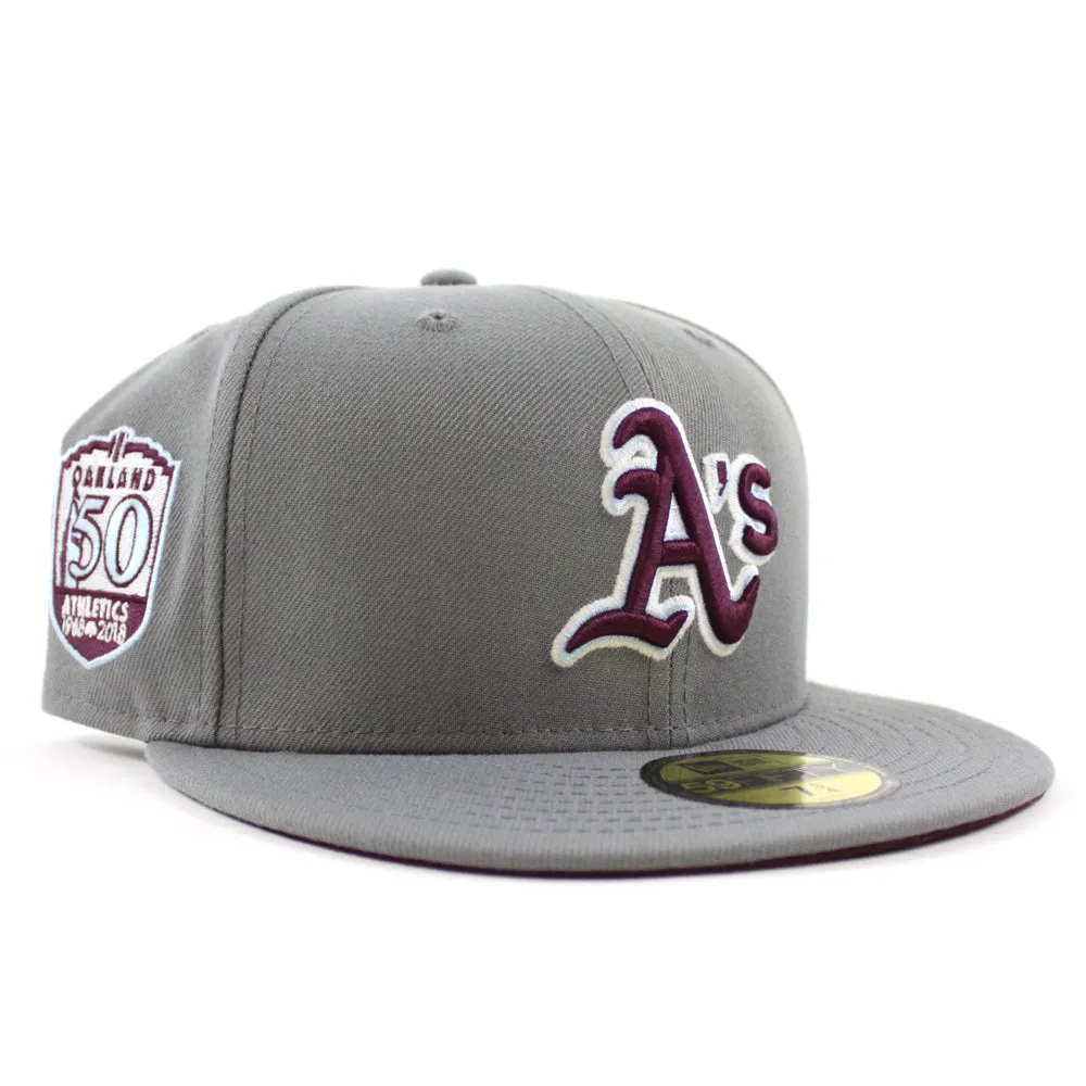 Oakland Athletics 50th Anniversary New Era 59Fifty Fitted Hat (GITD Storm Grey Maroon Under Brim)