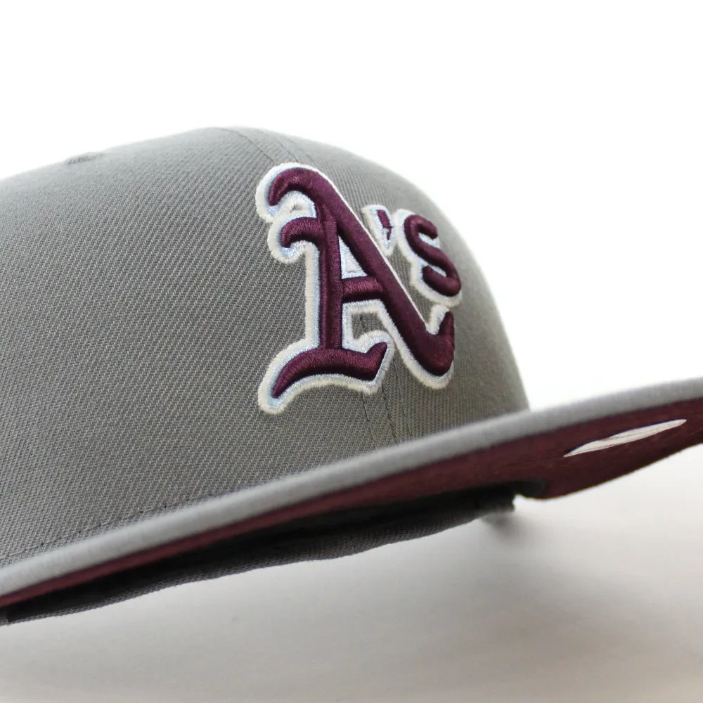 Oakland Athletics 50th Anniversary New Era 59Fifty Fitted Hat (GITD Storm Grey Maroon Under Brim)