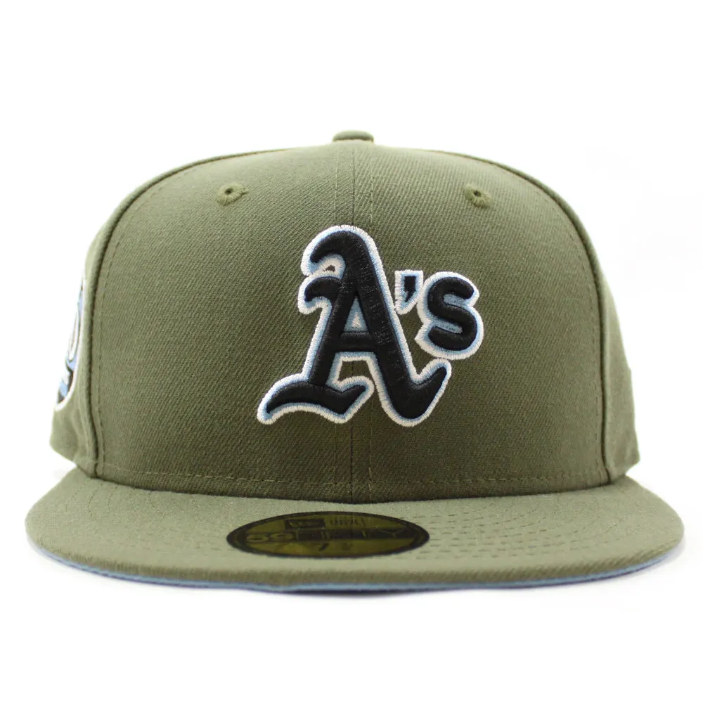 Oakland Athletics 50th Anniversary New Era 59Fifty Fitted Hat (Glow in the Dark Olive Sky Blue Under Brim)
