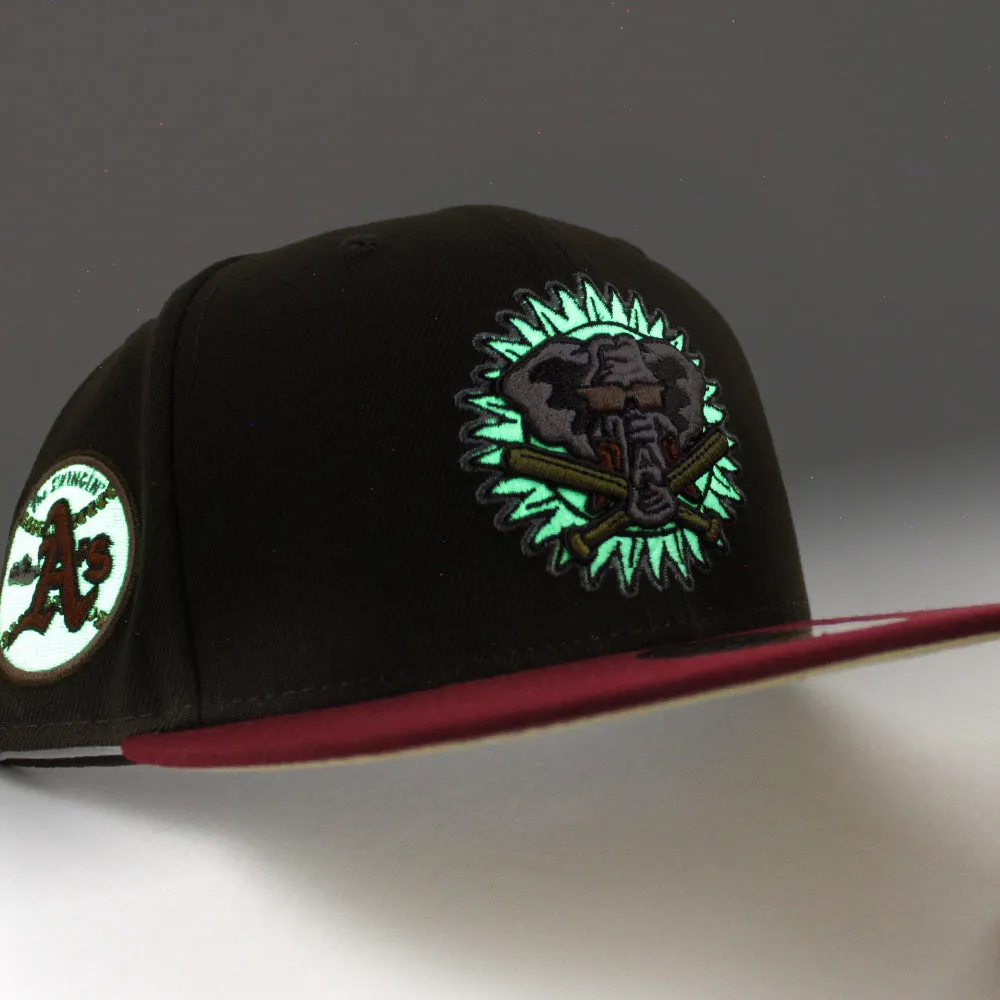 Oakland Athletics SWINGIN AS New Era 59Fifty Fitted Hat (Glow in the Dark Walnut Cardinal Vegas Gold Under Brim)