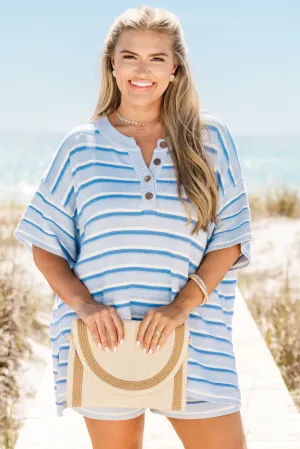 Off In Paradise Sweater Set, Blue Stripe