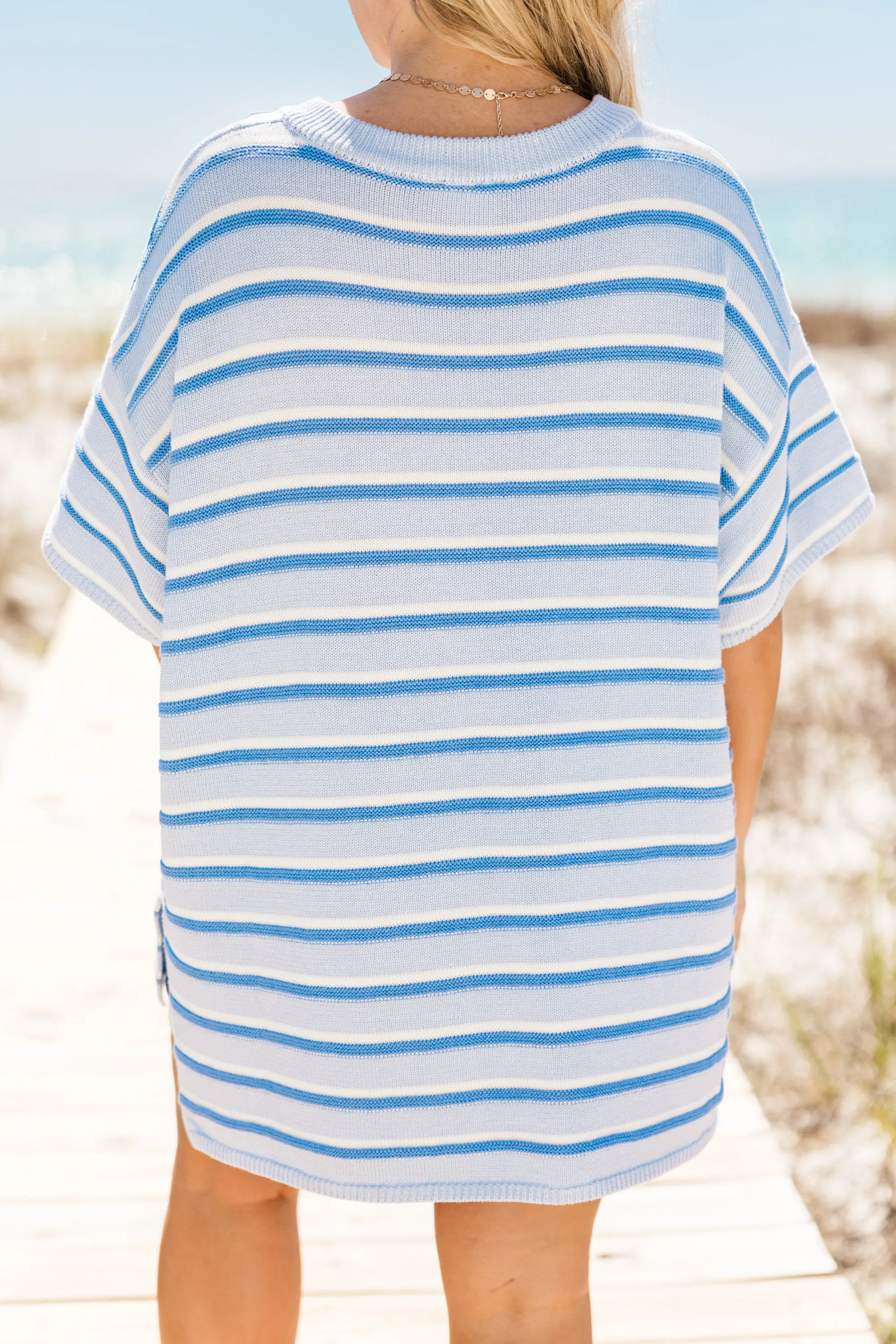 Off In Paradise Sweater Set, Blue Stripe