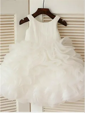 Organza Scoop Sleeveless Layers Flower Girl Dresses Tea Length Ball Gown