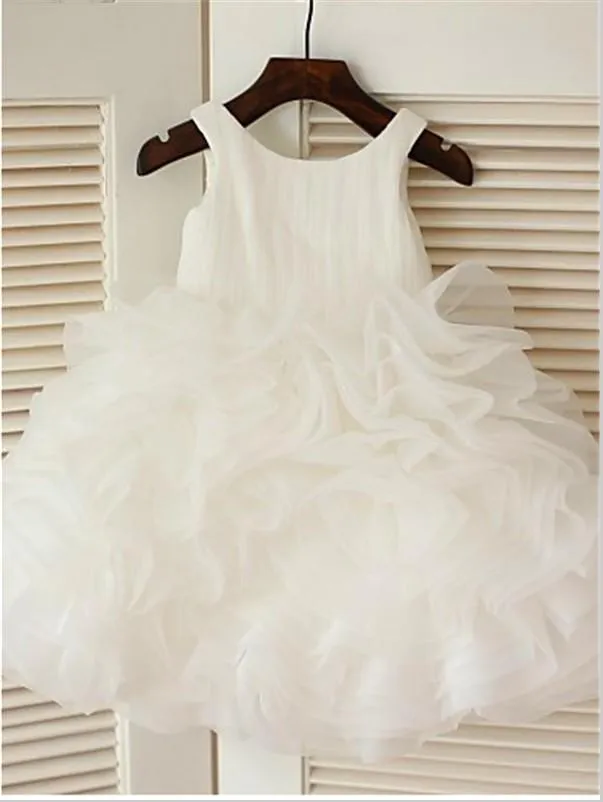 Organza Scoop Sleeveless Layers Flower Girl Dresses Tea Length Ball Gown