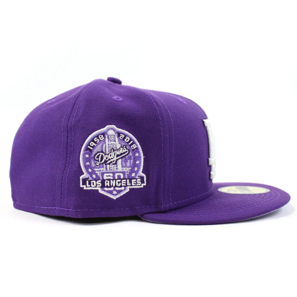Palm Tree Los Angeles Dodgers 60th Anniversary New Era 59Fifty Fitted Hat (Purple Glow in the Dark Lavender Under Brim)