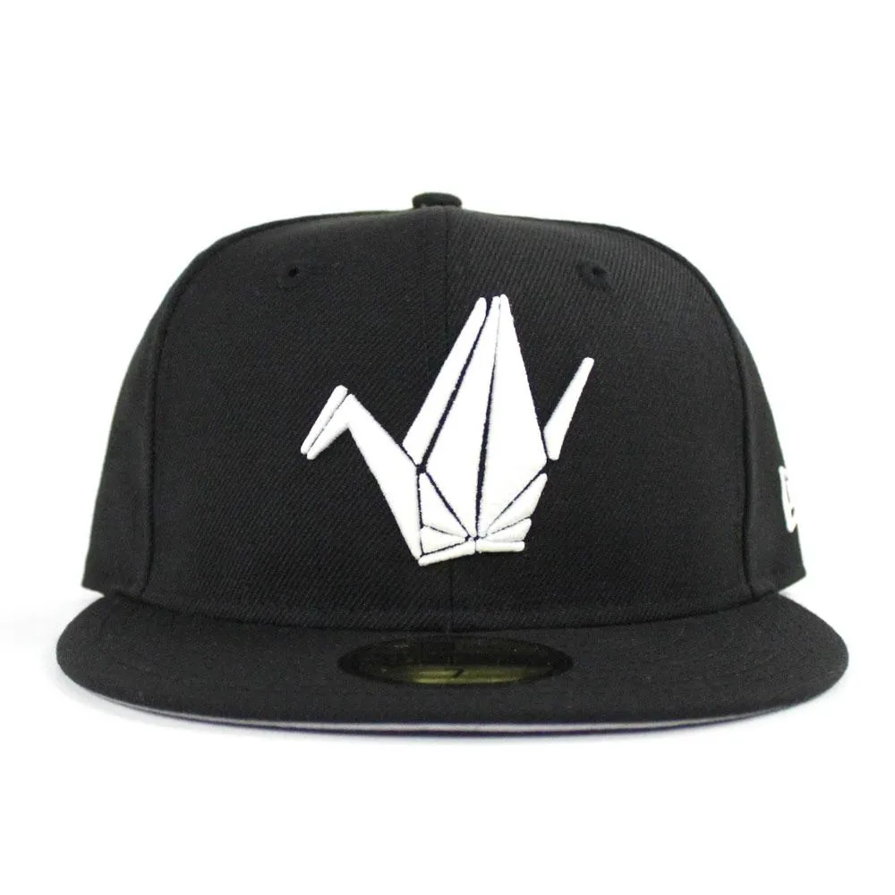 Paper Bird Origami New Era Fitted 59Fifty Hat (Black Glow in the Dark Gray Under Brim)