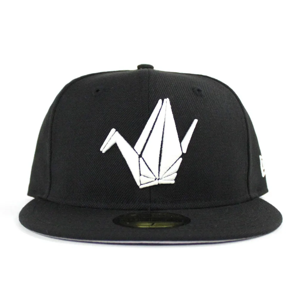 Paper Bird Origami New Era Fitted 59Fifty Hat (Black Glow in the Dark Gray Under Brim)
