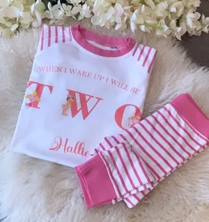 Personalised Girls pink stripe pjs