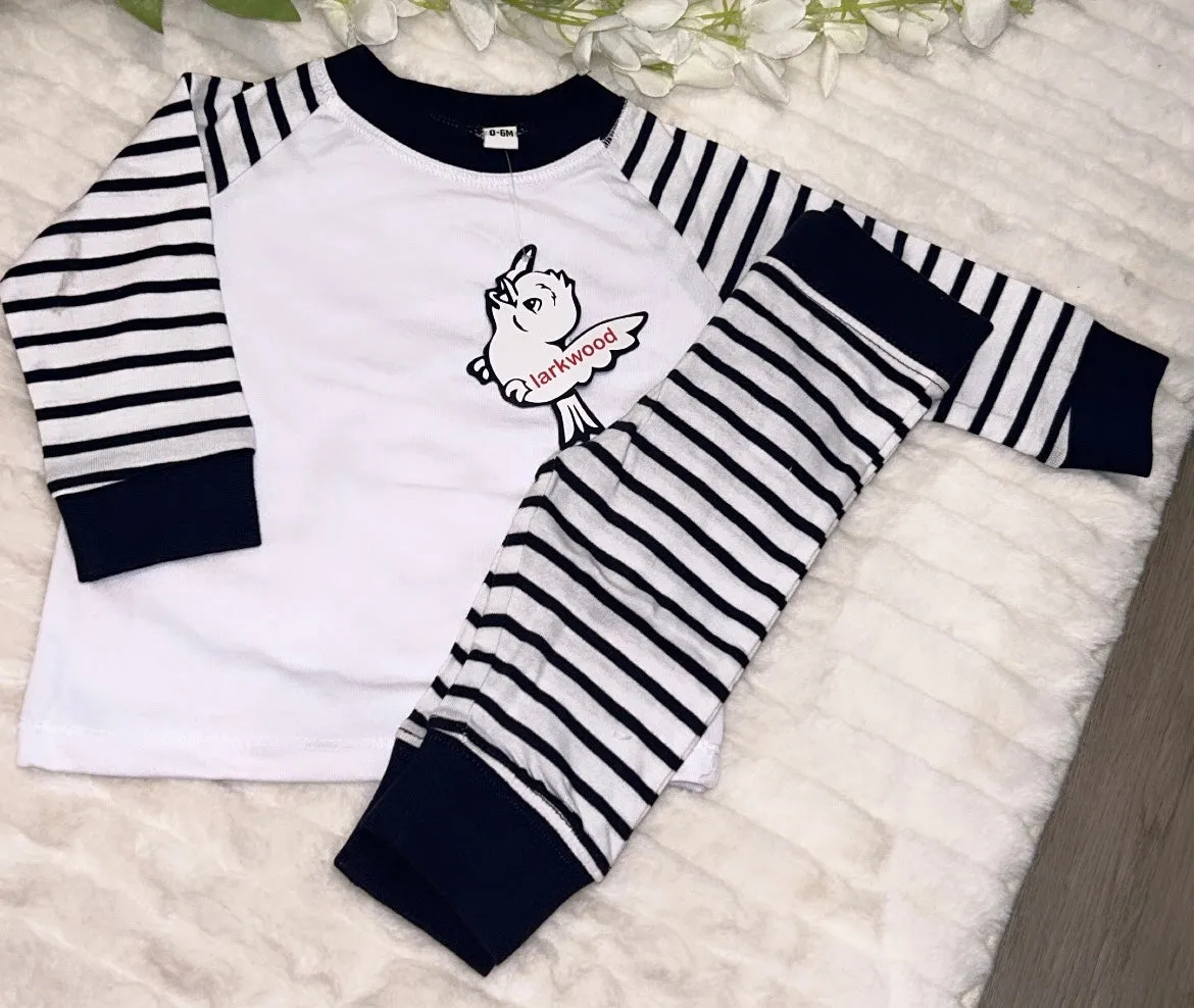 Personalised unisex navy stripe pjs hi