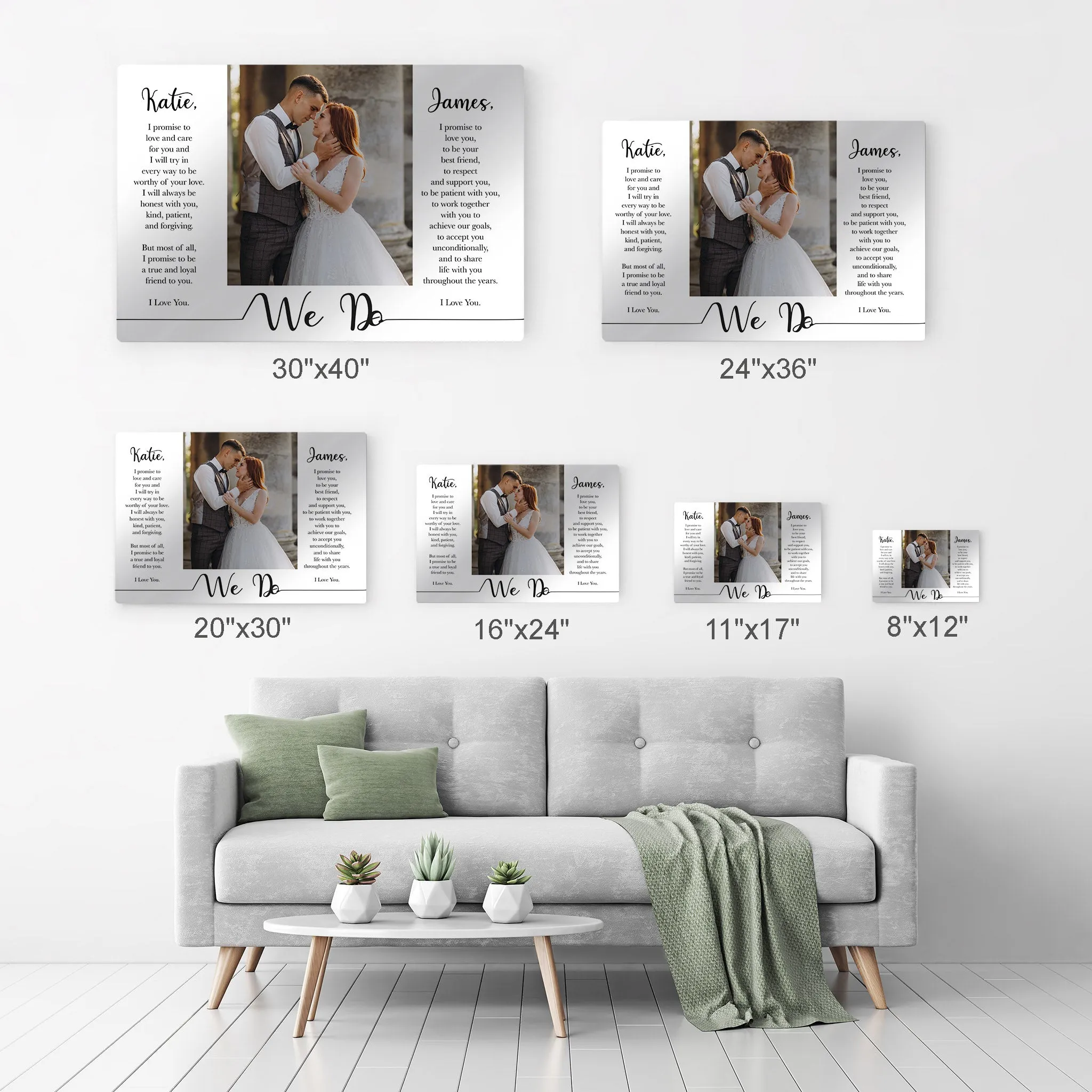 Personalized Gift Wall Art Custom Photo with Custom Wedding Vow and Names
