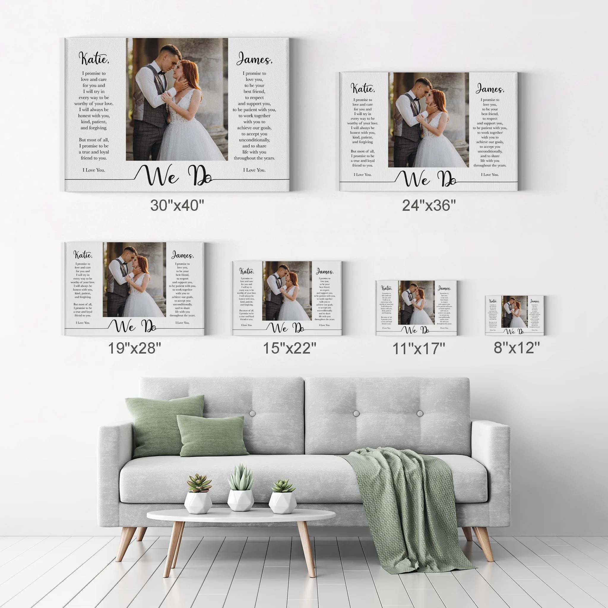 Personalized Gift Wall Art Custom Photo with Custom Wedding Vow and Names