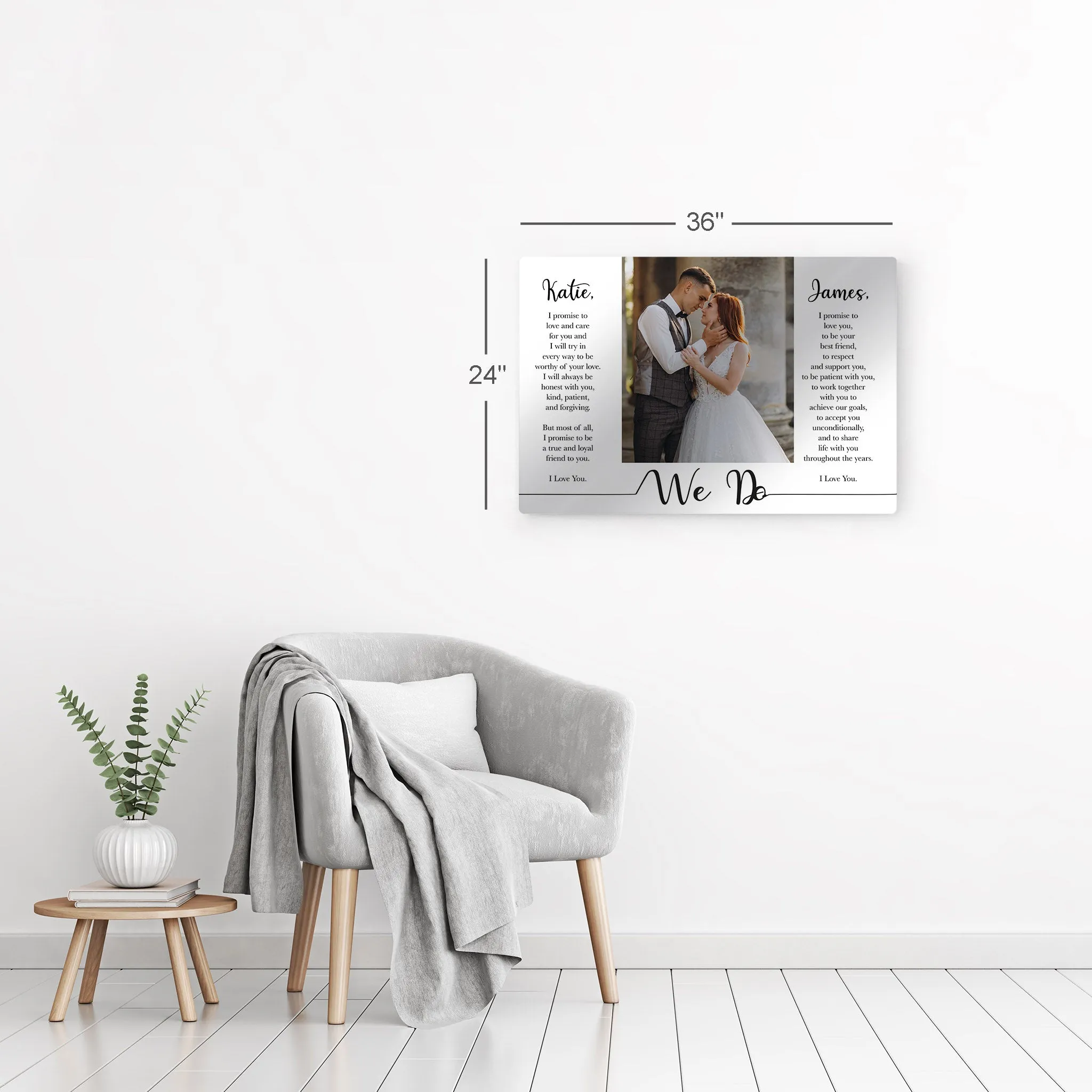 Personalized Gift Wall Art Custom Photo with Custom Wedding Vow and Names
