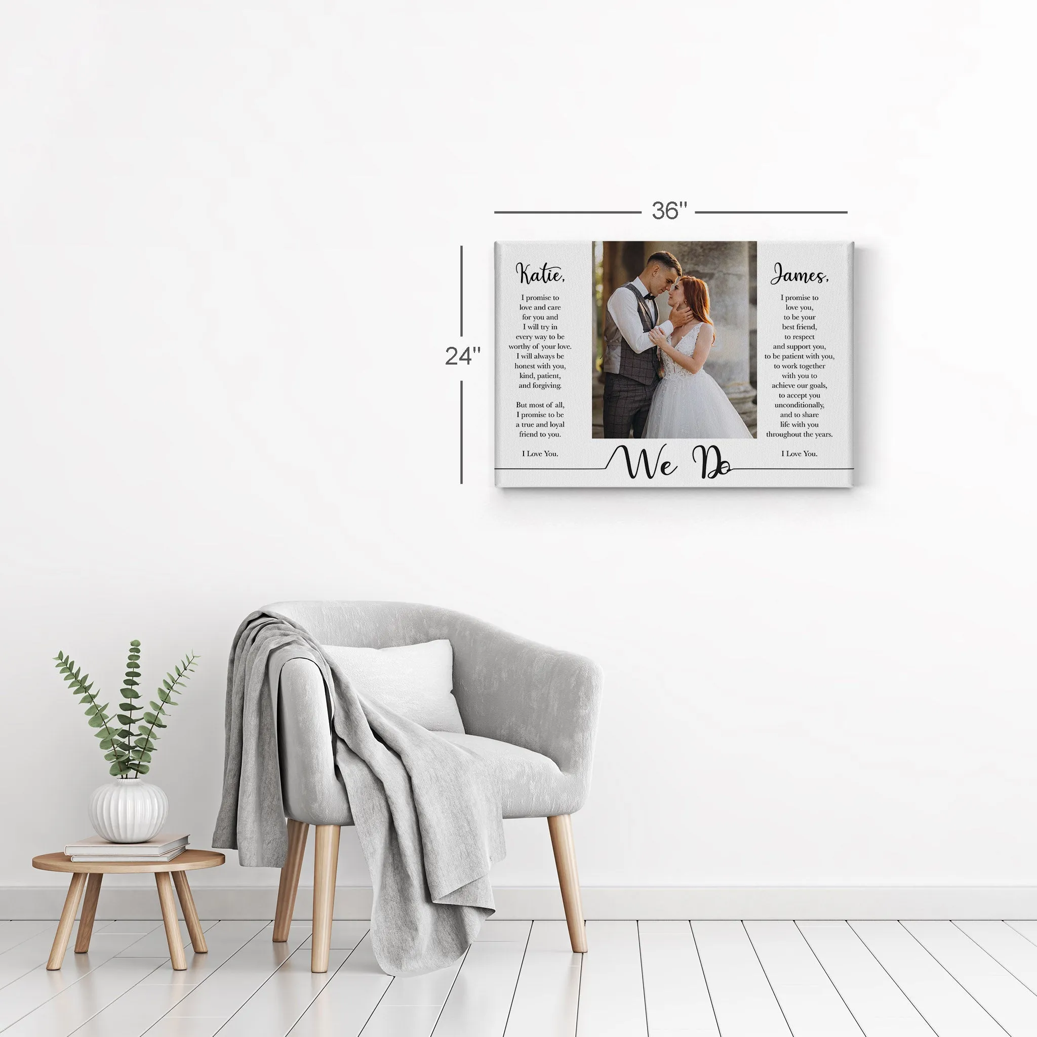 Personalized Gift Wall Art Custom Photo with Custom Wedding Vow and Names