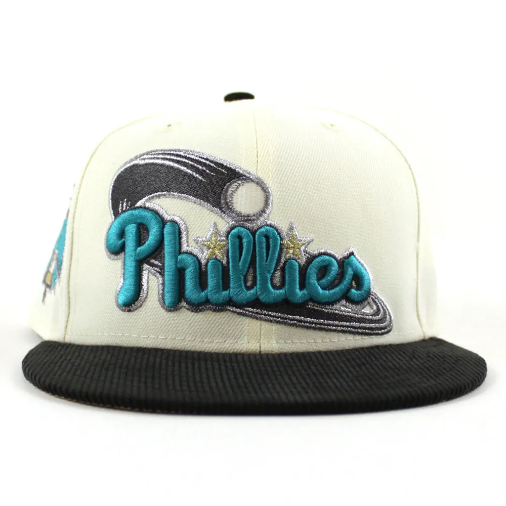 Philadelphia Phillies 1996 All Star Game 59Fifty New Era Fitted Hat (Glow in the Dark Chrome White Corduroy Metallic Gold Under Brim)