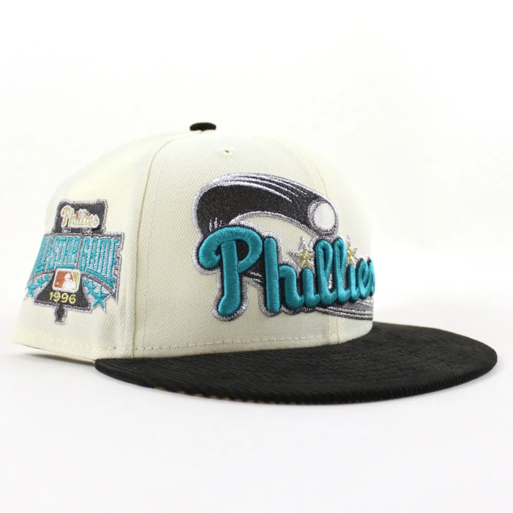 Philadelphia Phillies 1996 All Star Game 59Fifty New Era Fitted Hat (Glow in the Dark Chrome White Corduroy Metallic Gold Under Brim)