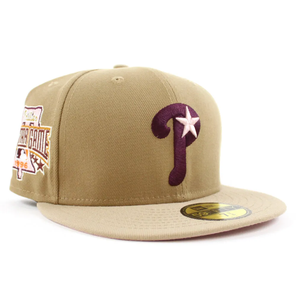 Philadelphia Phillies 1996 All Star Game 59Fifty New Era Fitted Hat (Khaki Camel Pink Under Brim)